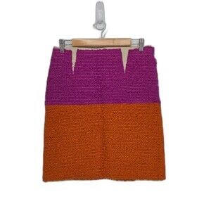 New Bottega Veneta Textured Colorblock Knee Skirt Purple Orange Wool Silk  IT 40